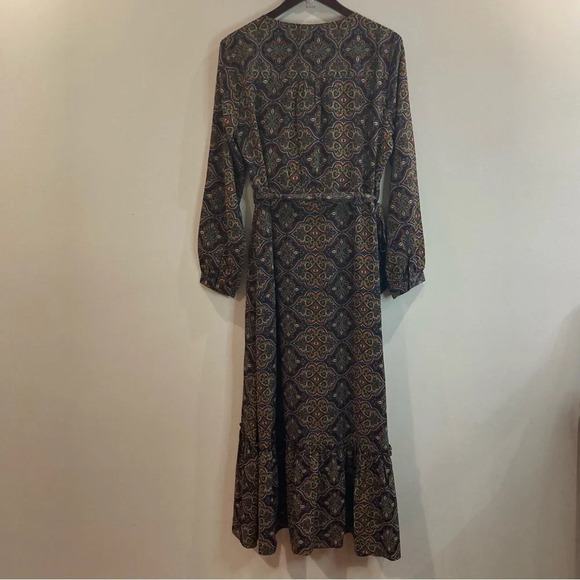 SMASHED LEMON Sz  12 Jill Riffled Faux Wrap Top Lined Sheer Sleeves Maxi Dress - Picture 15 of 16